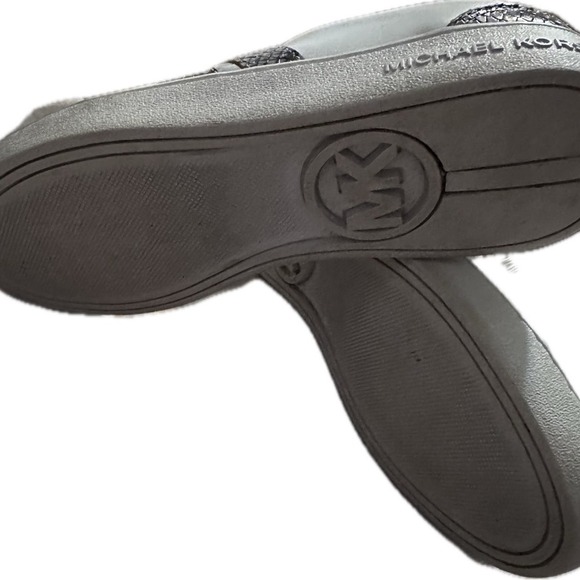 Michael Kors White Leather Sneakers with Snake Print Accent - Picture 5 of 11